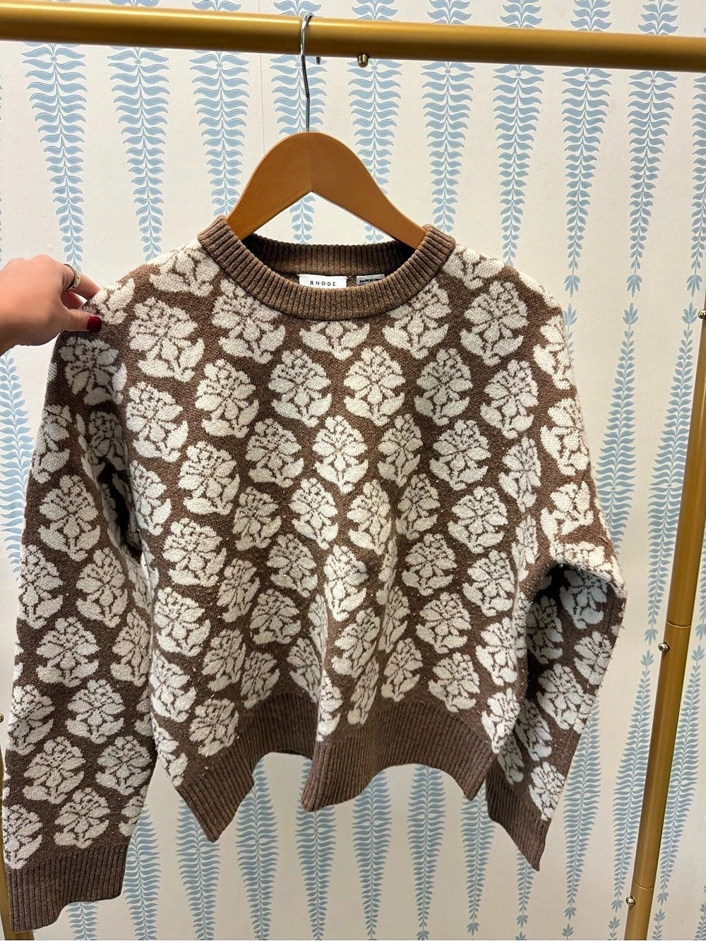 Rhode Finn Sweater Floral Crewneck Brown & White XS